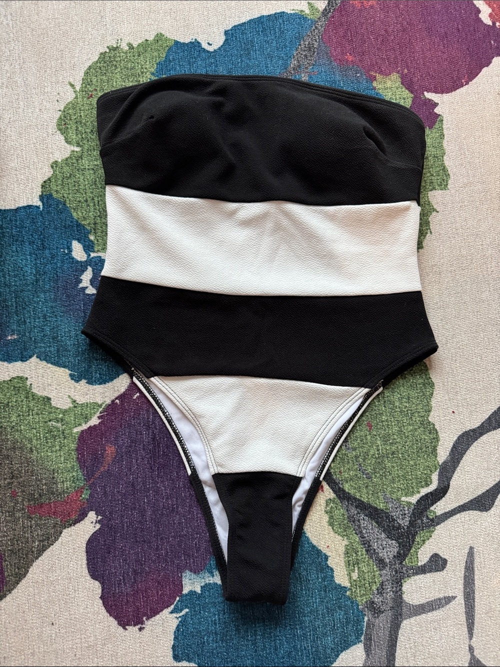 NWOT Black & White Striped One-Piece Swimsuit